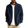 Loose men's cardigan sweater coat in chemical fiber blend available in milky white gray black navy blue and gray green for casual leisure wear