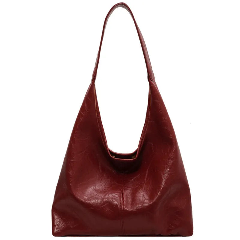 Soft leather large capacity shoulder bag with sandwich pockets in street trend style