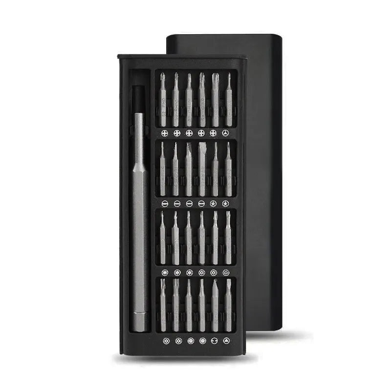 24 in 1 magnetic screwdriver set with aluminium and plastic handles showing bits and cutter bars
