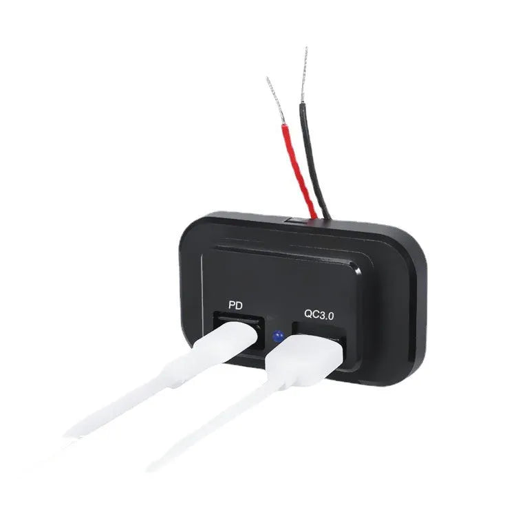 Black QC3.0 TYPE-C car charger with 36W fast charging output