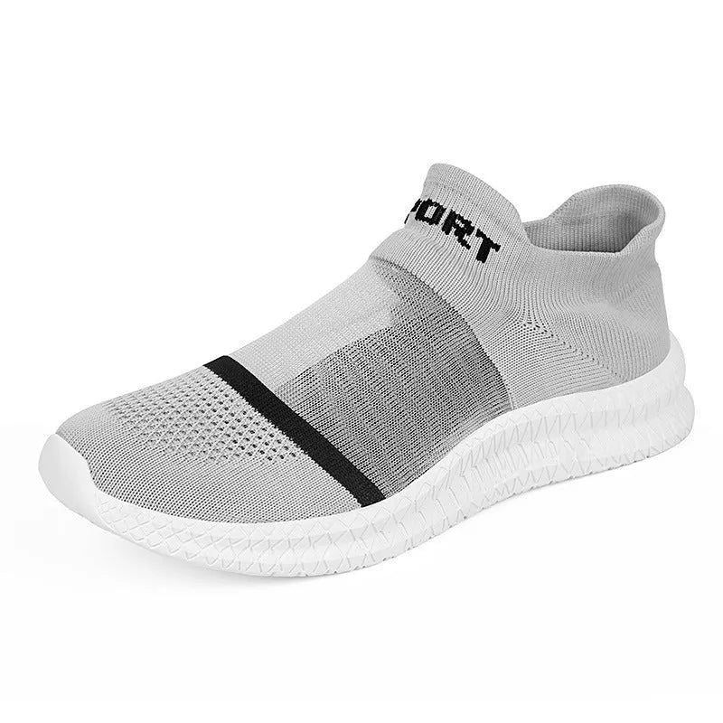 Breathable flyknit casual sports sock shoes in khaki colour with lace closure and round toe