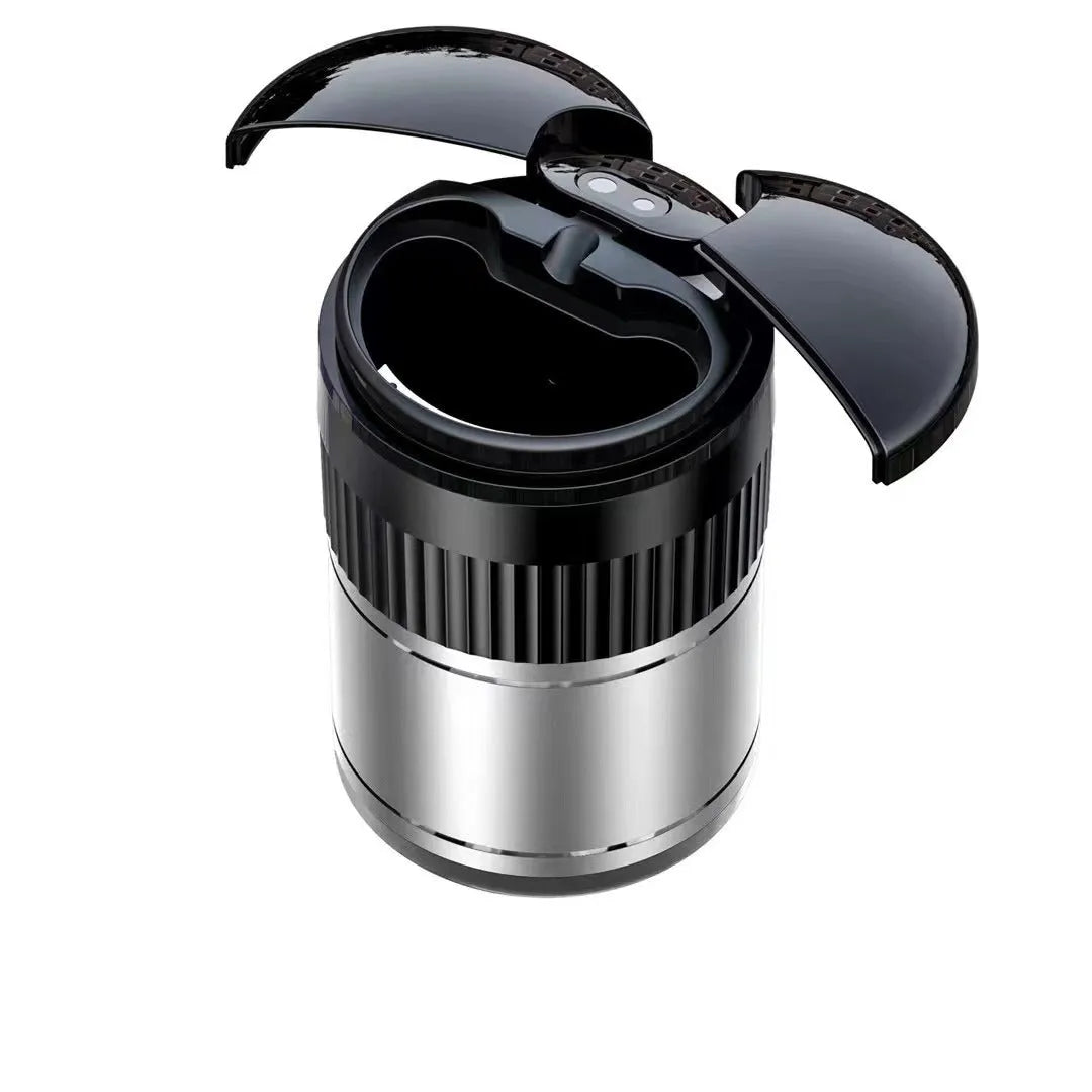 Smart infrared touch car ashtray with automatic sensing, metal construction, 113mm by 72mm