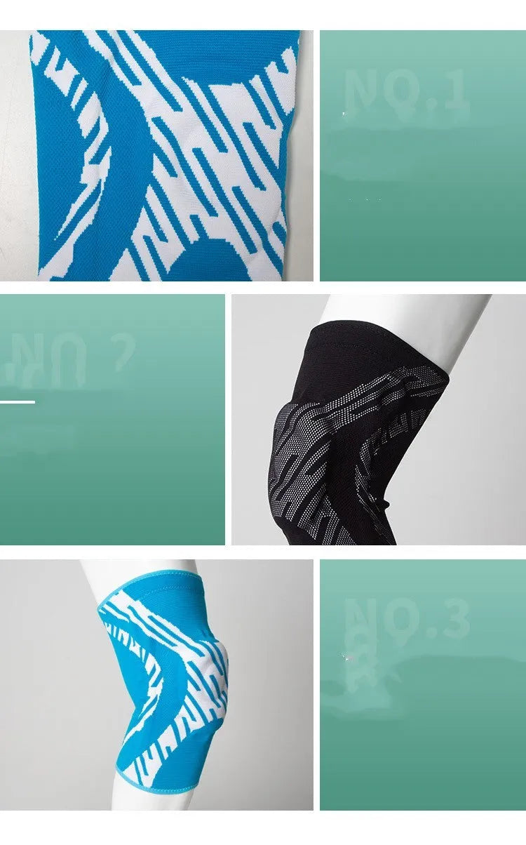Men's basketball knee pads with compression fit in black or blue colour options