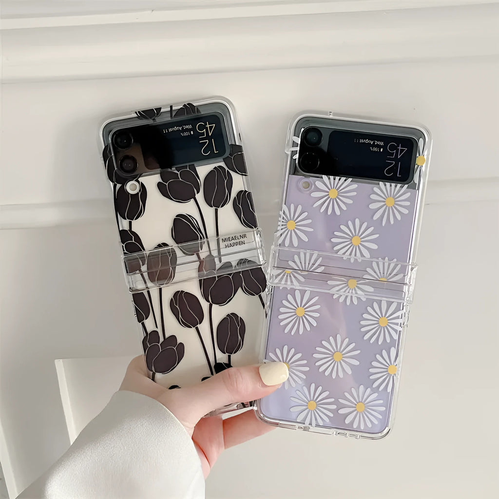 Samsung Galaxy Z Flip flower phone case protector in daisy and tulip colours