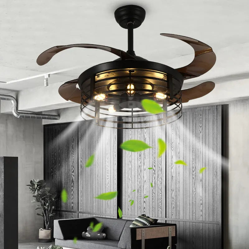 42-inch American retro ceiling fan lamp with remote control and invisible blade design