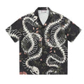 Men's snake bone floral print Cuban collar short sleeve shirt in loose fit