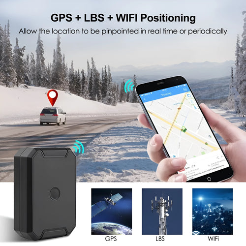 Black GPS car locator with 6000mAh battery, IP65 waterproof rating and ceramic antenna for vehicle tracking