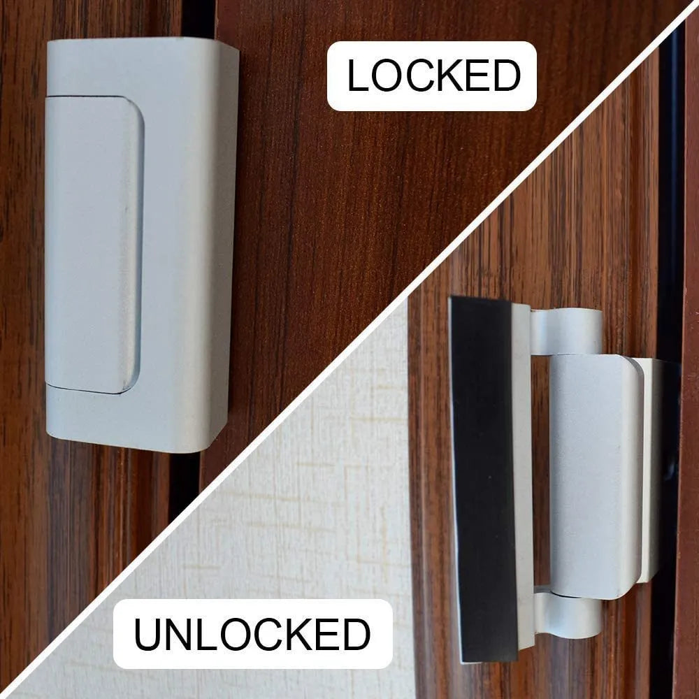 Silver aluminum alloy child safety door reinforced lock with 3-inch stop and heavy-duty bolt