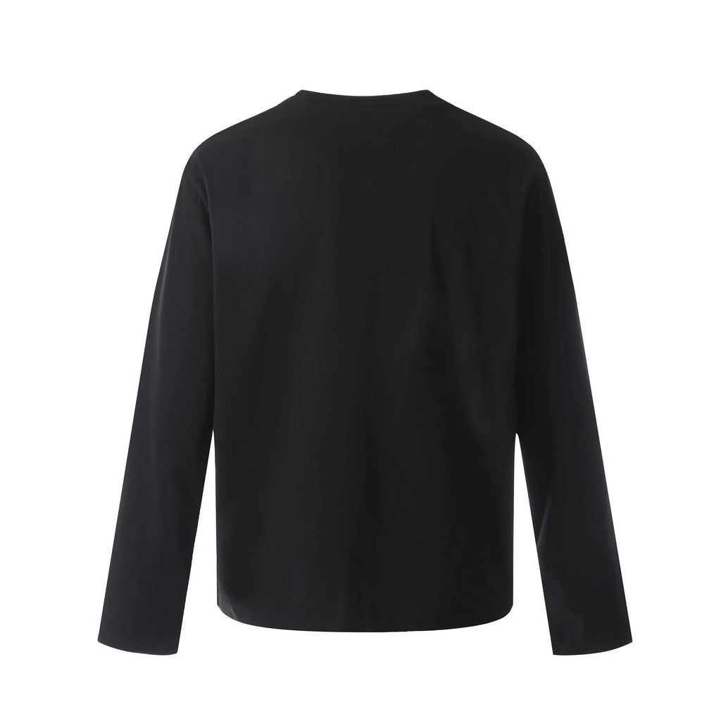 Men's loose fit cotton pullover top in black and floral grey colours on a hanger