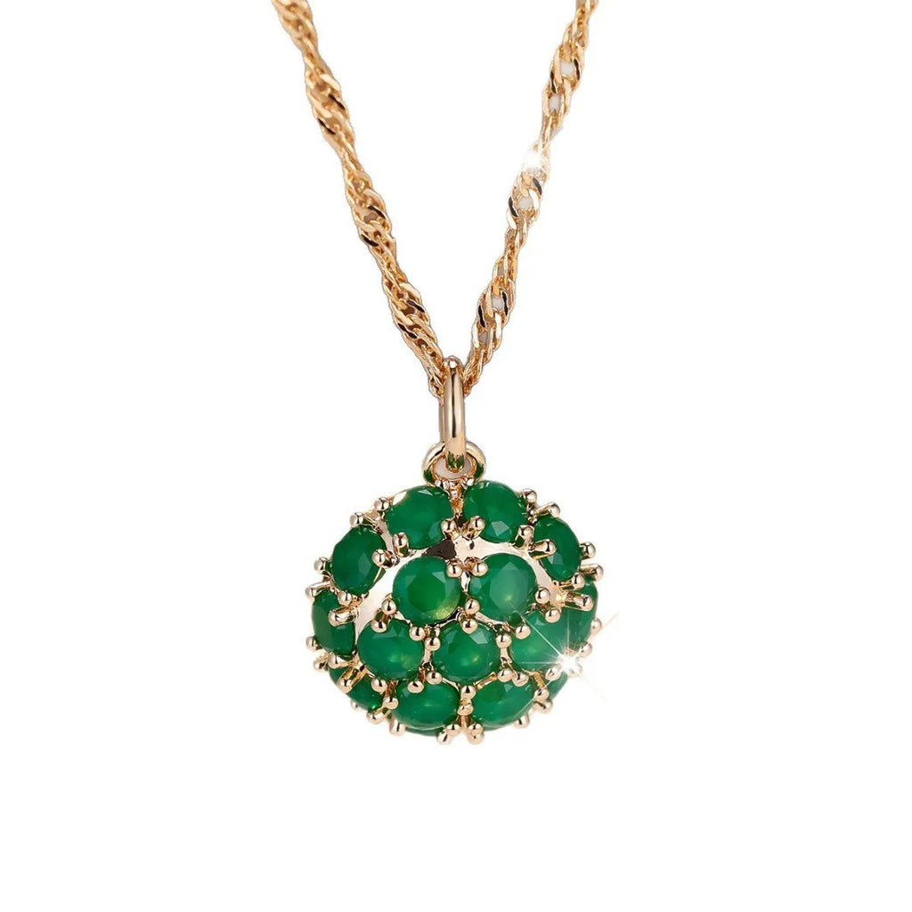 Round emerald pendant full diamond necklace champagne gold colour 51-60cm adjustable chain
