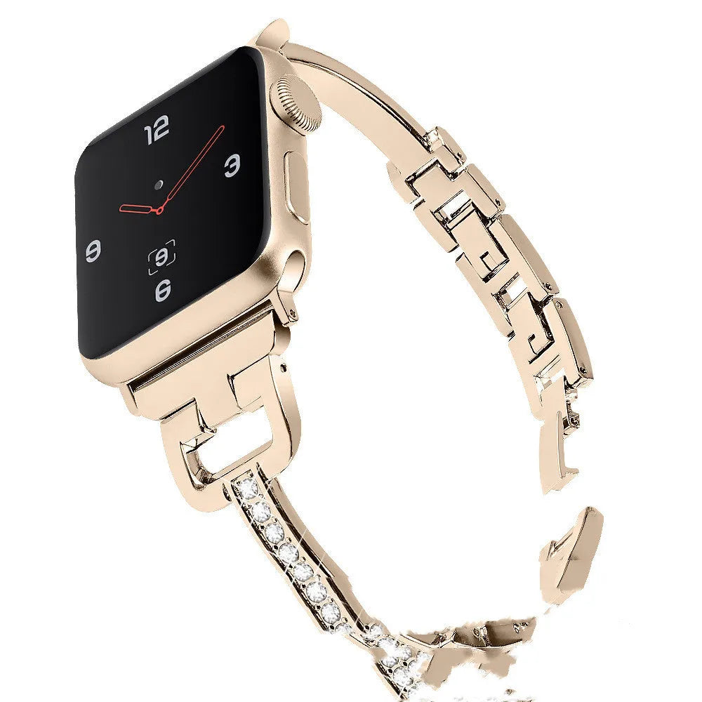 D-shaped metal Apple Watch strap with diamond accents in six colour options