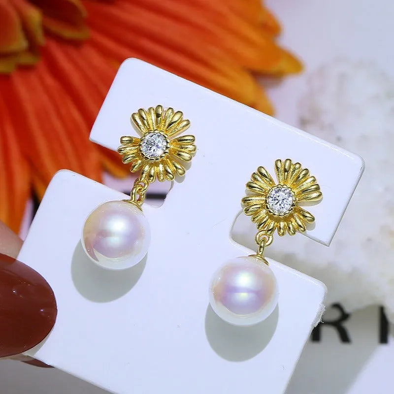 S925 sterling silver baroque flower design drop earrings in silver and gold finishes