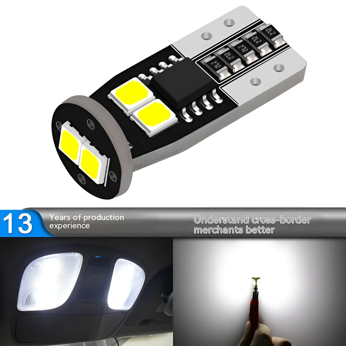 Small 10mm white car licence plate reading light for 12V vehicles.