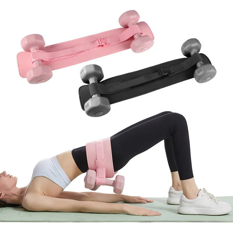 Black and pink adjustable hip bridge auxiliary strap for weight bearing fitness training