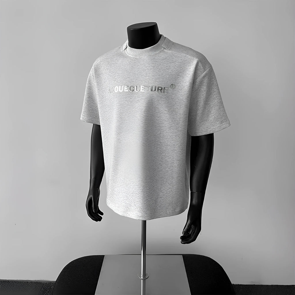 Men's loose fit cotton short sleeve shirt with letter pattern design in light grey colour