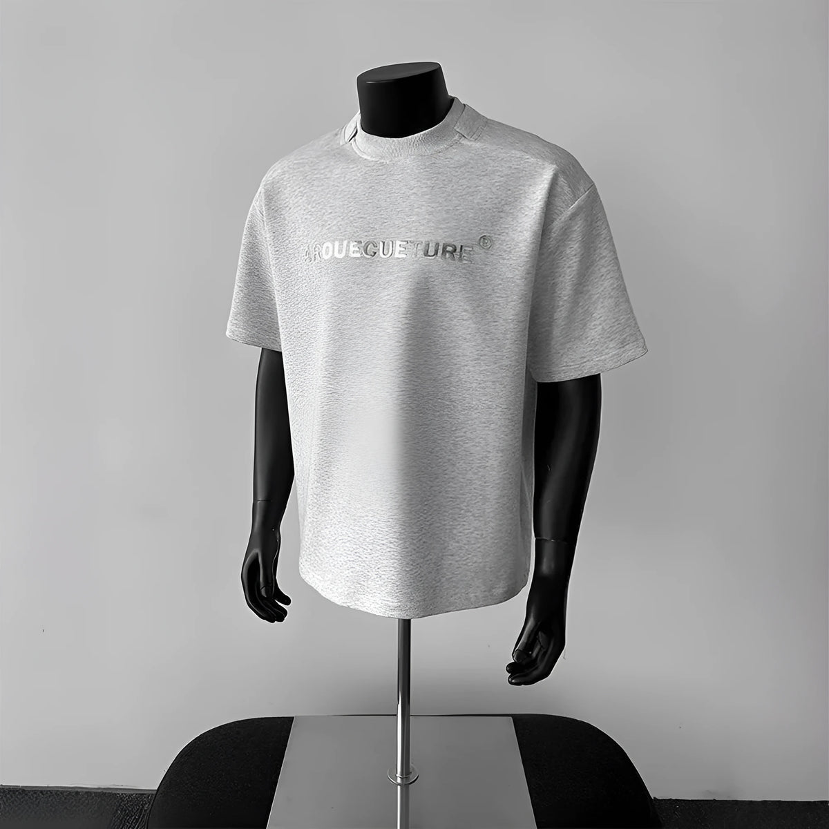 Men's loose fit cotton short sleeve shirt with letter pattern design in light grey colour