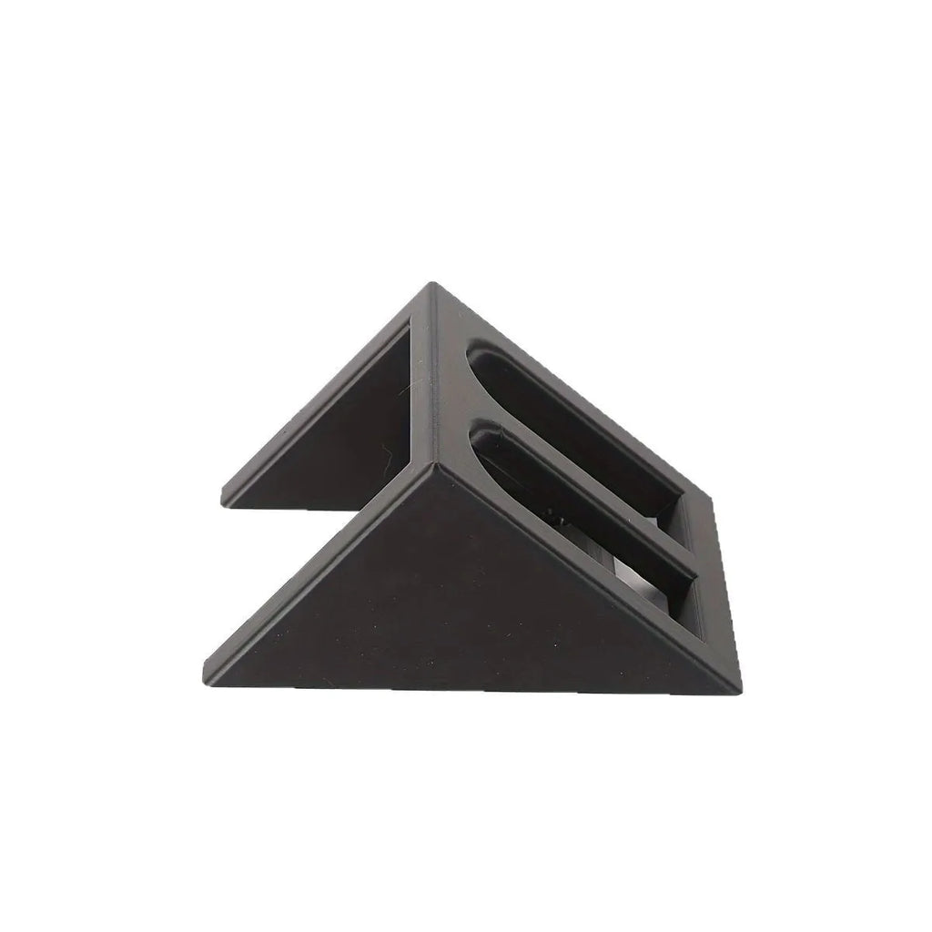 Black plastic pistol display stand with punk-style design measuring 10.85 by 7.6 centimetres