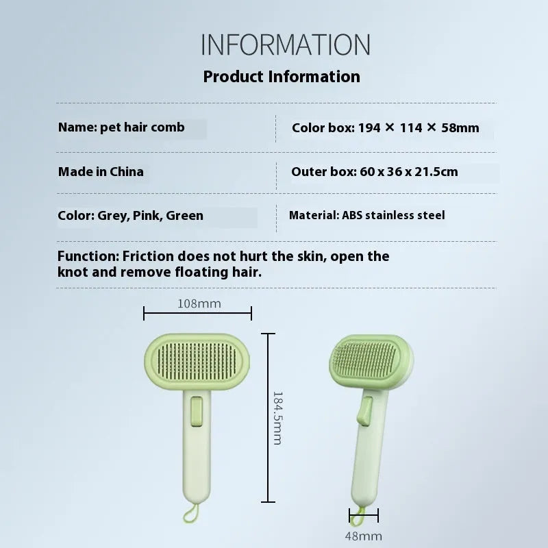 Large light grey pet hair removal comb for cats and dogs on a plain background.