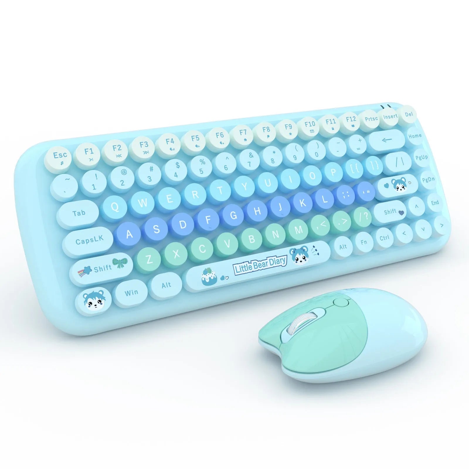 Candy pink wireless keyboard and mouse set with compact 43.5cm keyboard dimensions