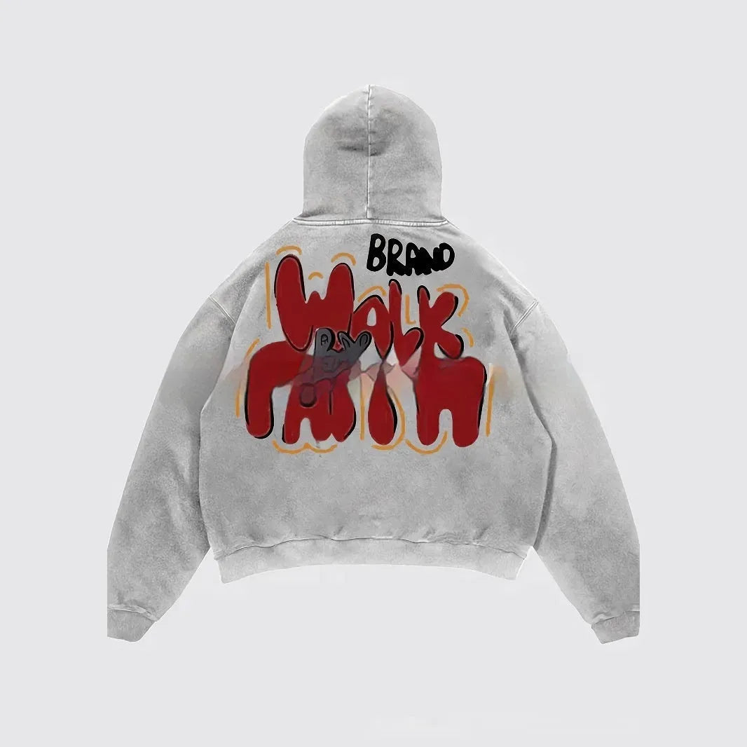 Granny Grey women's hoodie with vintage letter print design and street style pockets