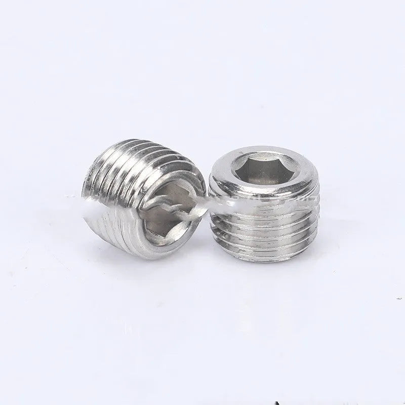 Stainless steel hexagon plug with 3/8 inch connection point for pipe bulkhead sealing