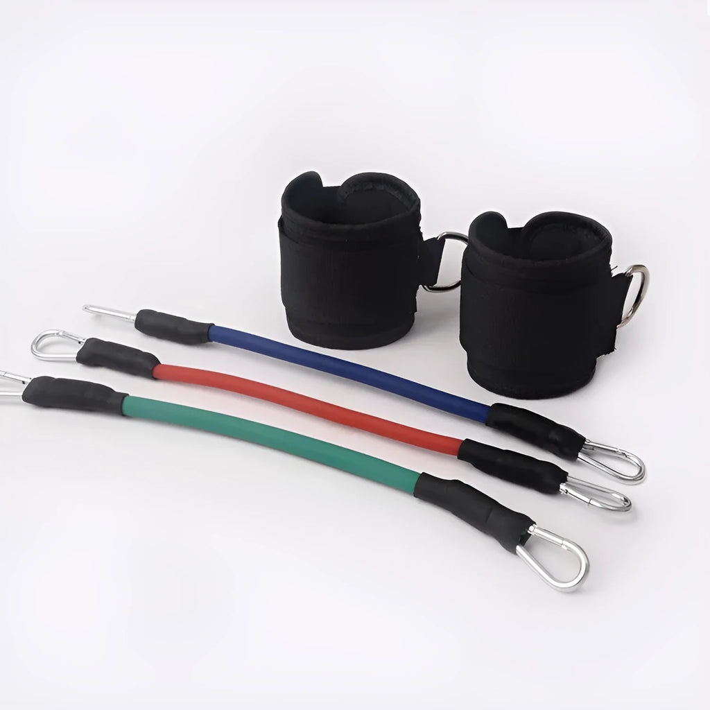 Black nylon taekwondo leg training pull rope set for explosive force development