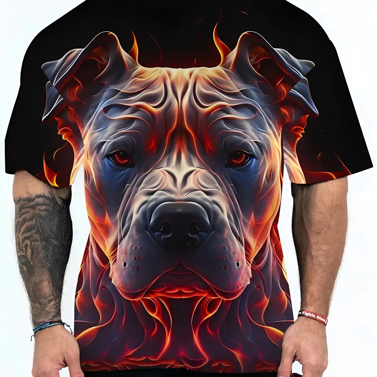 Men's grey t-shirt with digital printed dog head camouflage animal pattern design