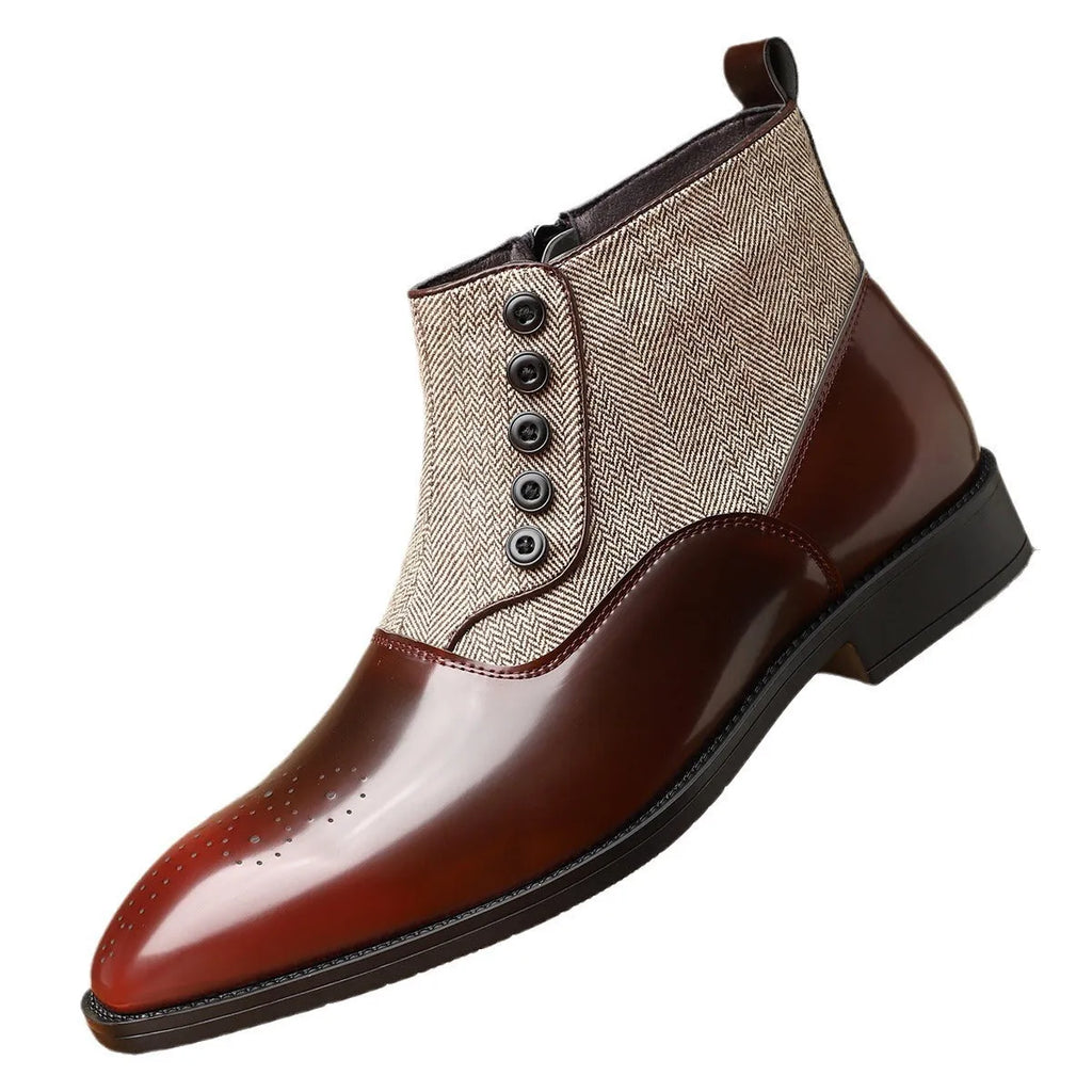 Men's brown retro business formal shoes with side zipper and square toe