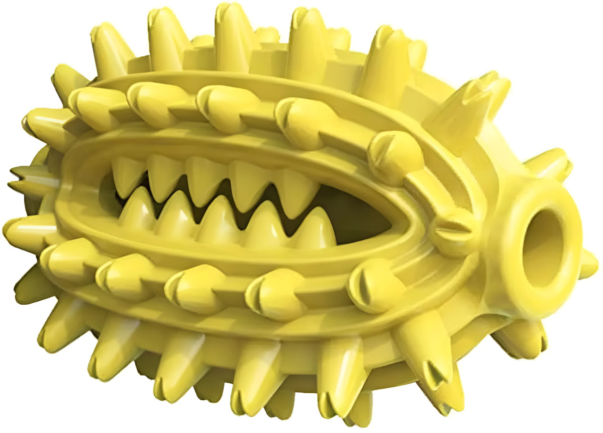 Green cactus-shaped dog toothbrush toy for dental cleaning with textured bumps and channels