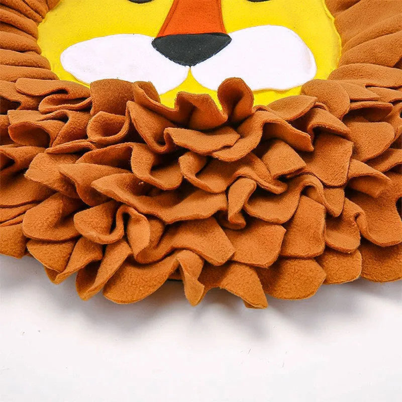 Brown yizhiwen textured sniffing pad for dogs and cats, showing deep folds for hiding treats.