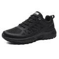 Men's black plus size outdoor running shoes with breathable mesh upper and lace-up design