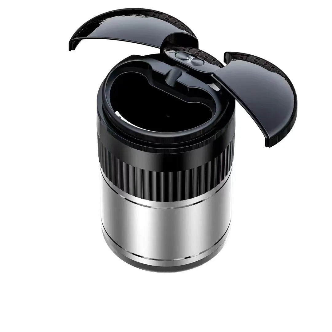 Smart infrared touch car ashtray with automatic sensing, metal construction, 113mm by 72mm