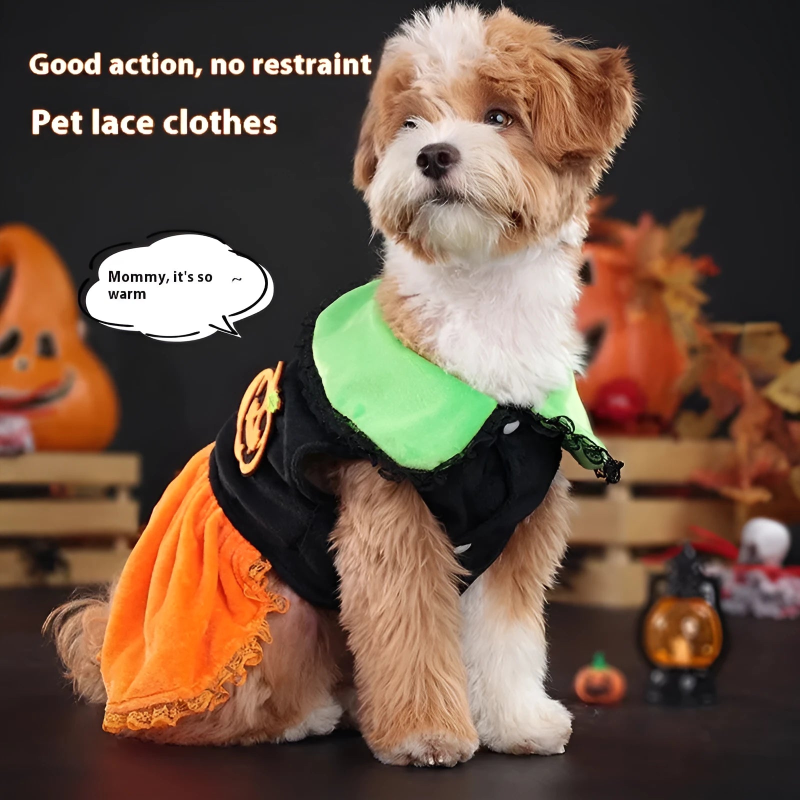Halloween pumpkin skirt and sweater pet costumes for dogs and cats in crystal velvet fabric