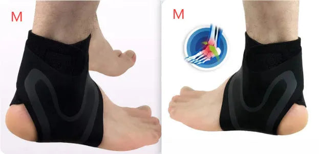 Ankle support for adults showing left and right foot models with shoe size sizing options