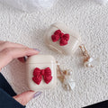Beige red bow shell TPU clamshell case for Apple AirPods Pro wireless earphones