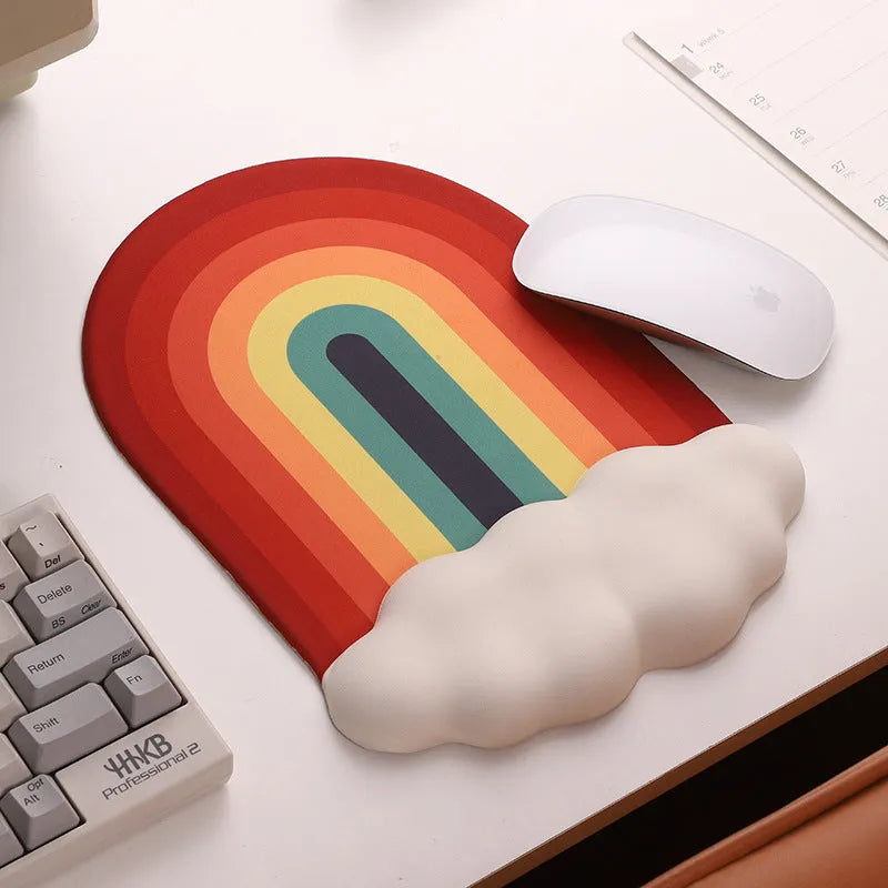 Silicone wrister mouse pad and keyboard support set with cloud pattern design in white, black, grey or red