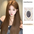 Warm brown lace front wig with centre-parted bangs and long straight hair