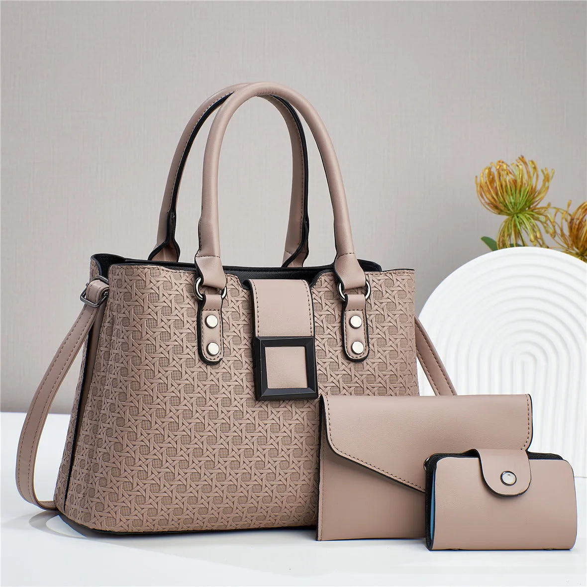 Textured large capacity women's crossbody bag set in multiple colours showing internal compartments
