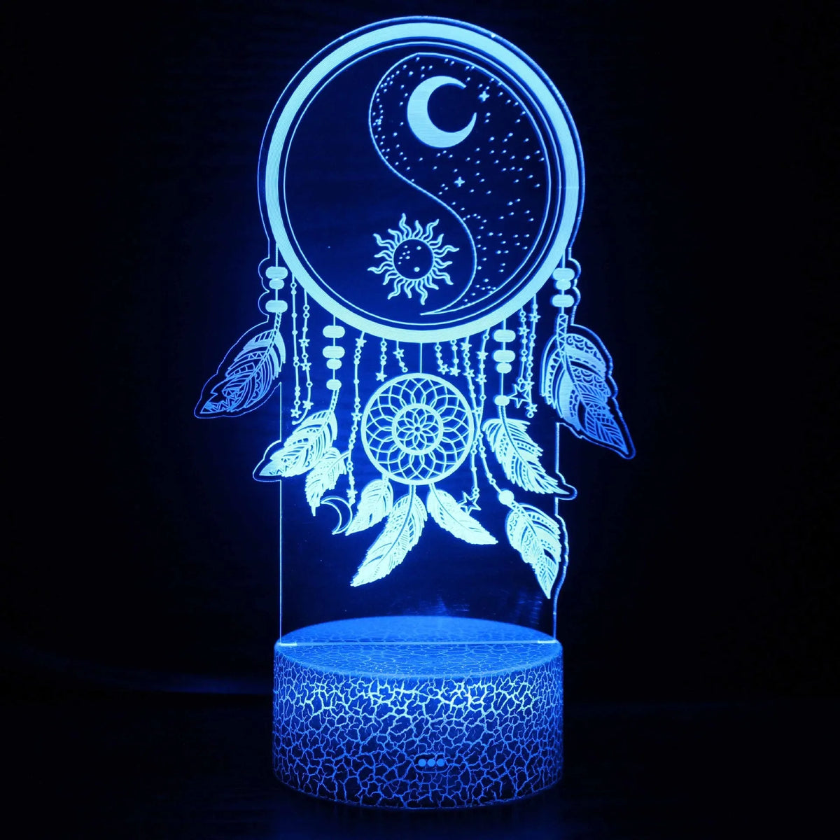 3D cartoon style small night lamp with black touch base and remote control showing colourful LED illumination