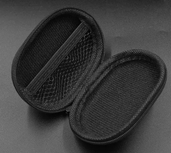 Black oval portable leather storage bag for earphones compatible with EDX PRO and ZEX PRO models