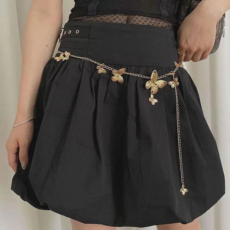 Butterfly waist chain in gold or silver alloy, 104cm length with single circle design