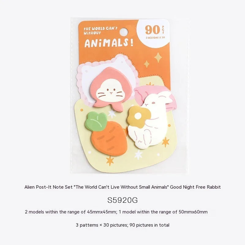 Small animal shaped sticky note set with 90 pages and six colourful cover designs