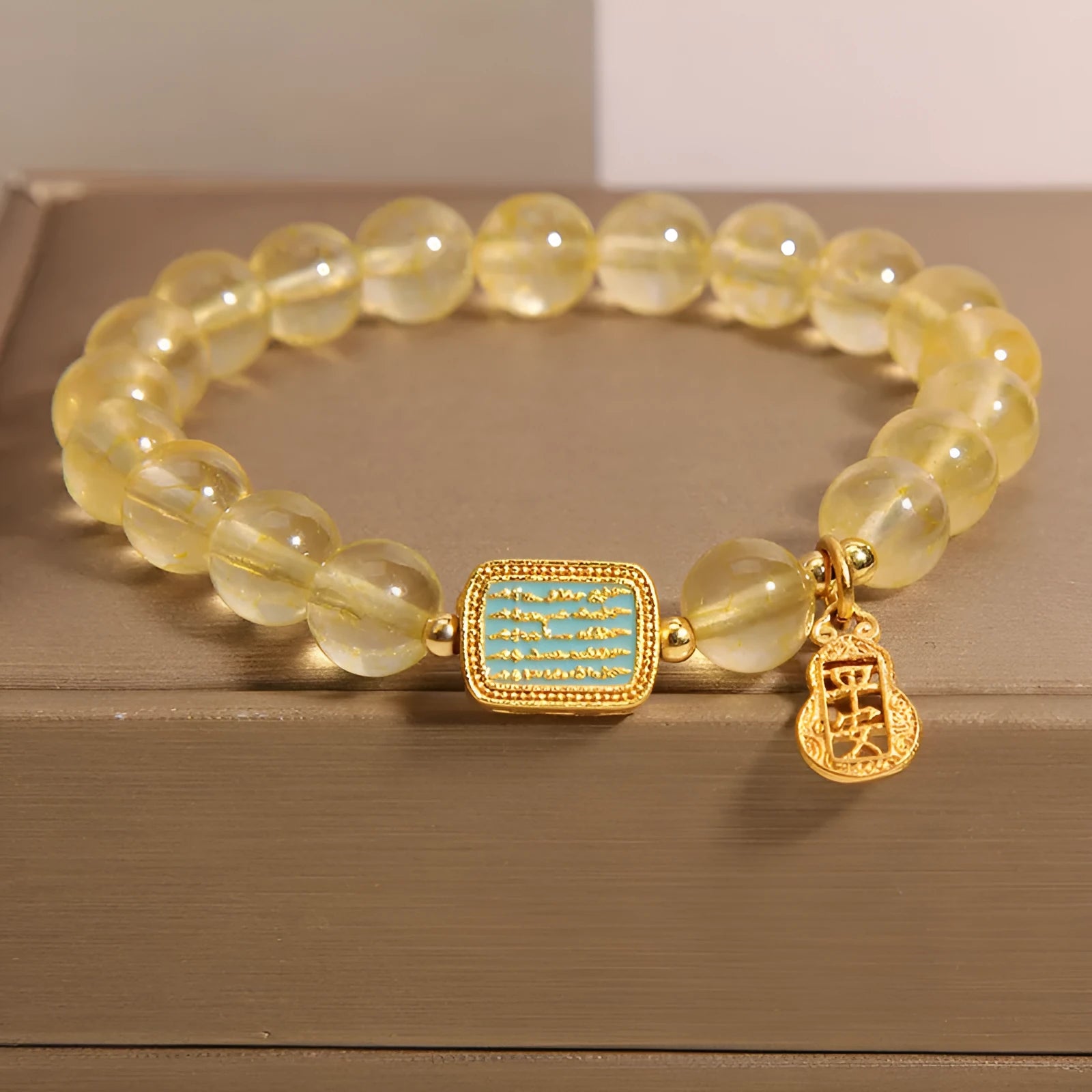 Women's citrine yellow crystal bracelet with rhinestone decorative elements