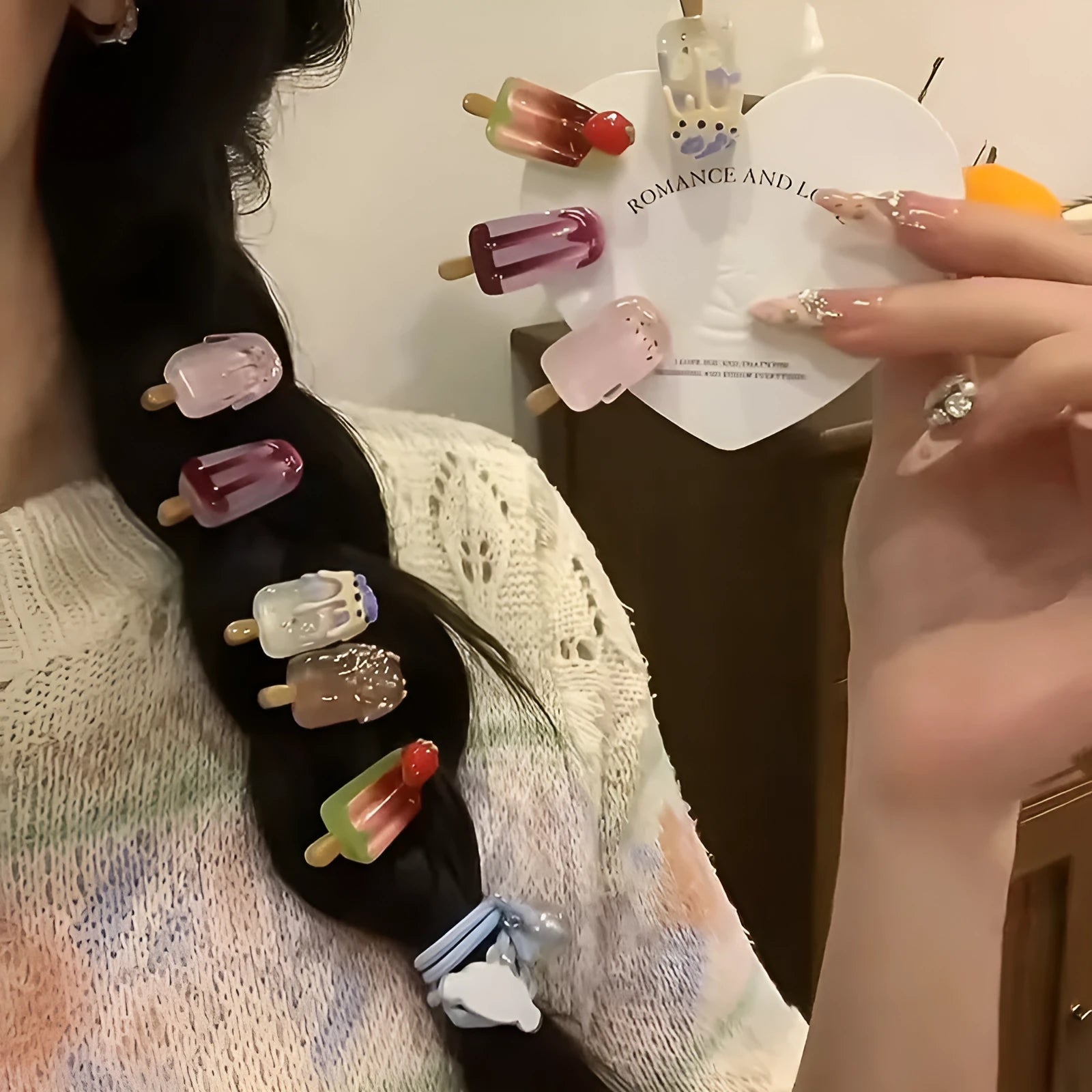 Resin hair barrette with cartoon ice cream charm in pastel colour