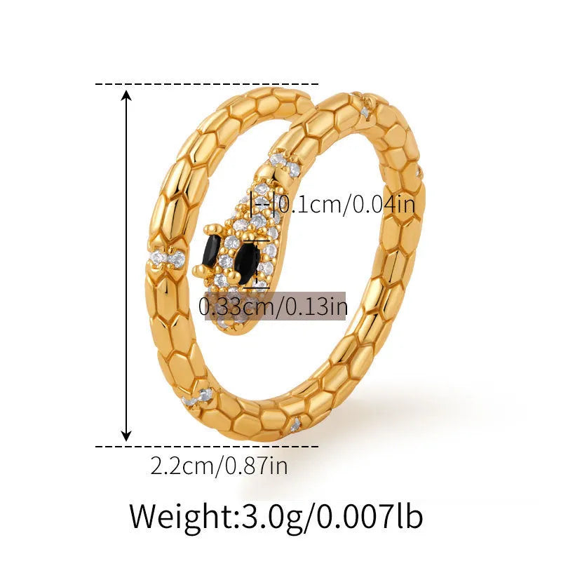 Adjustable snake index finger ring with gold plating and open mouth design