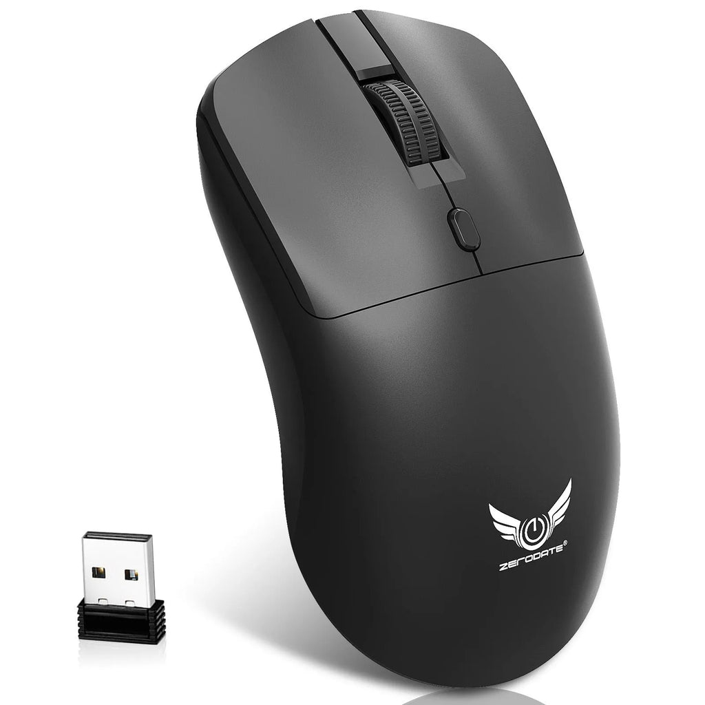 Black wireless computer mouse with three-gear audio button for laptop use