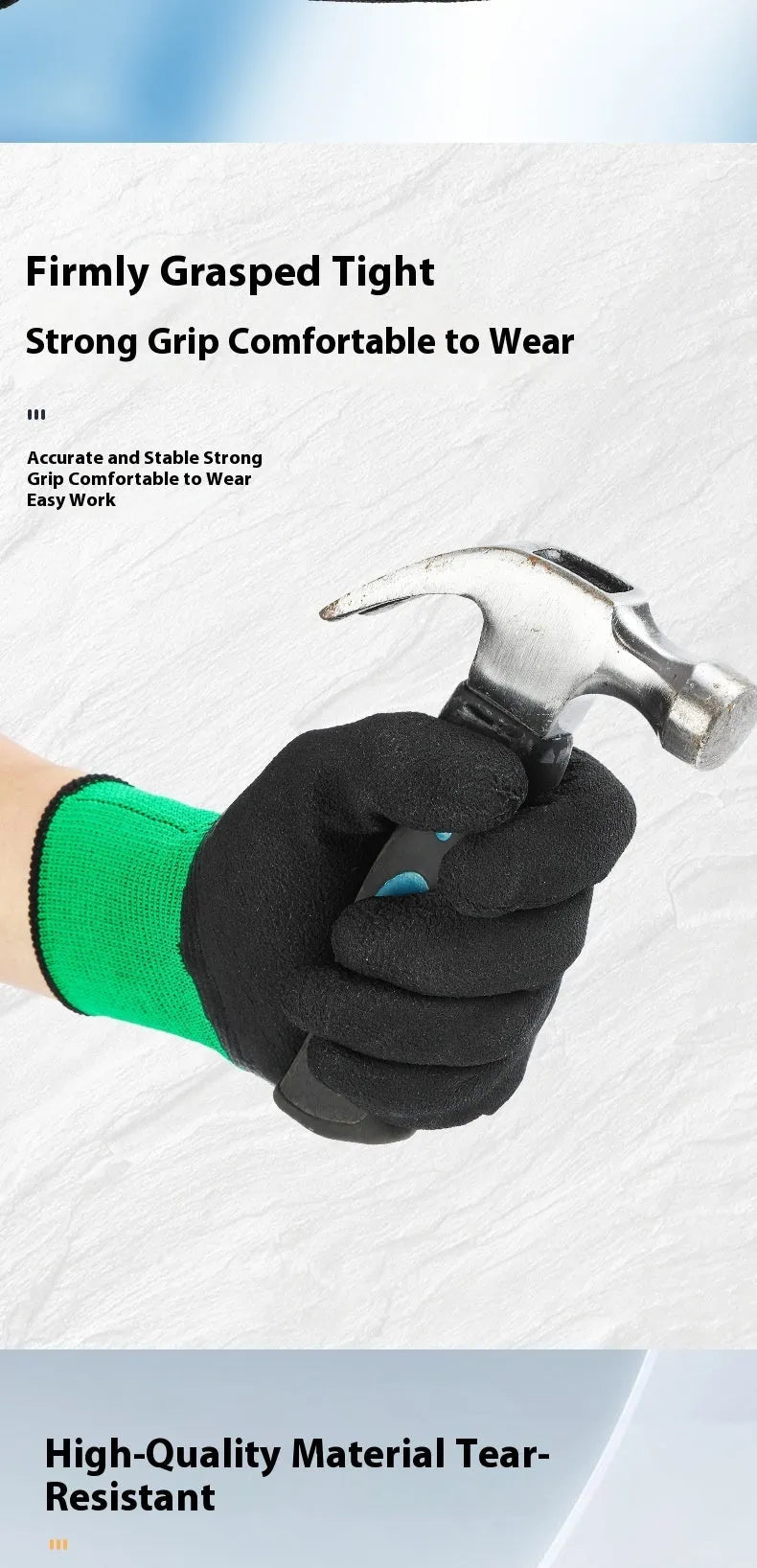 Black and green rubber work gloves shown flat, size M with a length of 22-24cm