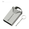 Silver metal car-shaped USB flash drive on a chain, showing scale with 10mm dimensions.
