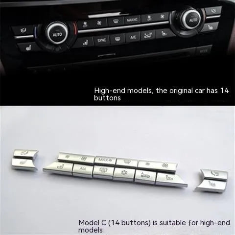 Automotive air conditioning button panel set with silver buttons in low, medium, high fittings