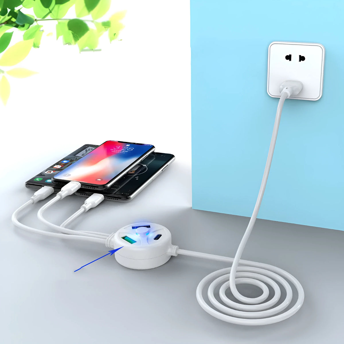 PDPVC mobile phone charging cable with multiple interface connectors showing USB, Mini USB, Micro USB and TYPE-C ports